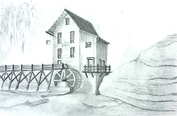 Рисунок Мельница – альбом, карандаши, 15х21
